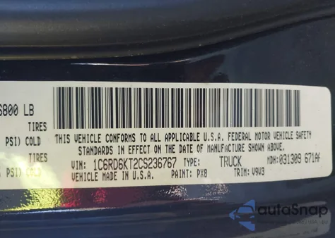 2012 Ram 1500 St z USA, uszkodzony, nr VIN 1C6RD6KT2CS236767